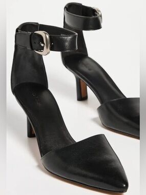 Vince Perri 64mm Leather Women's Black Pointed Ankle-Strap Heels pumps size 8.5